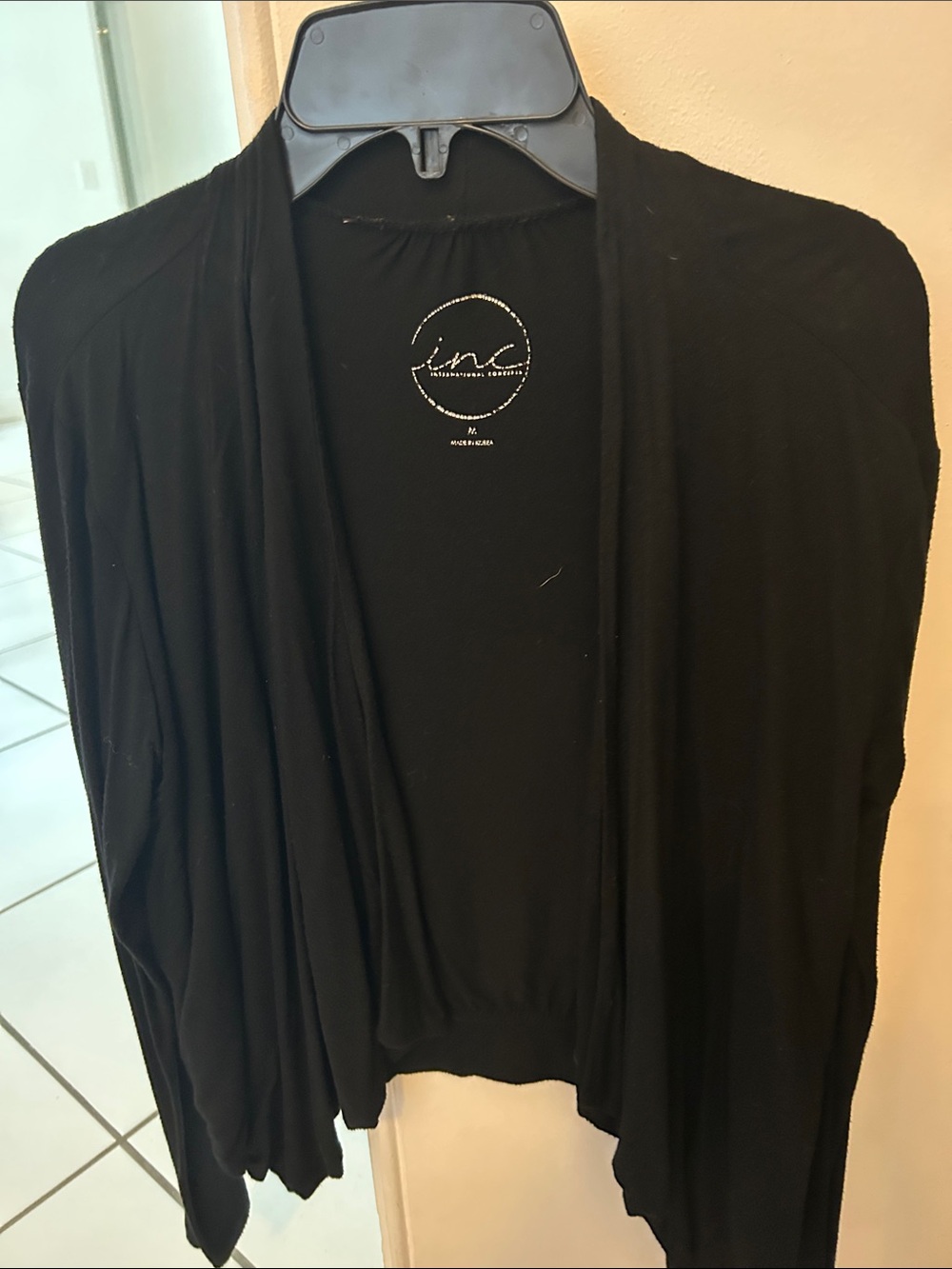 INC International Concepts Black Draped Open-Front Cardigan